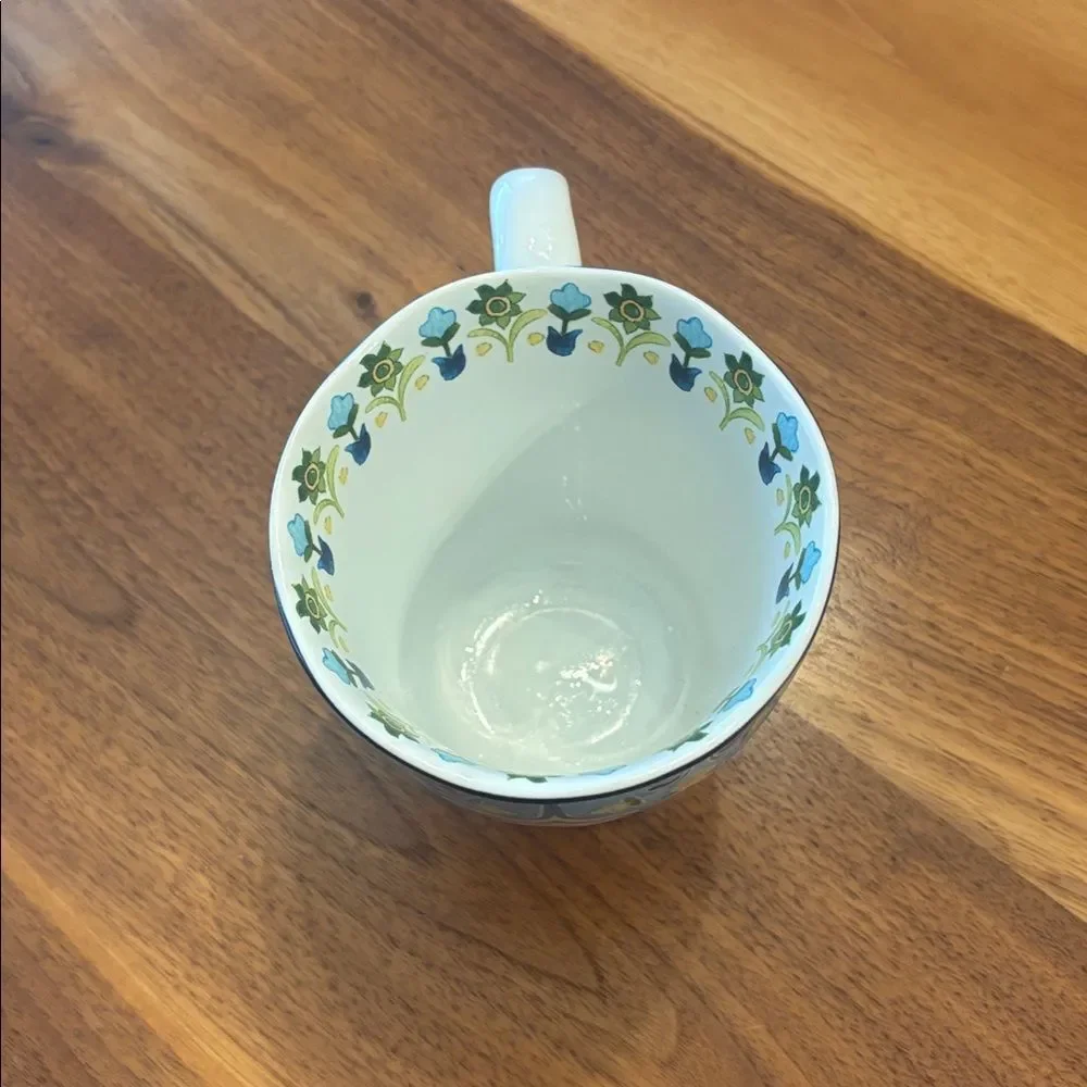 Pier 1 Imports Green Blue Floral Coffee Cocoa Mug 12 ounces